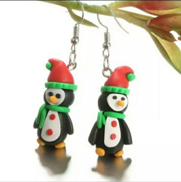 Green Holiday Christmas Penguin Dangle Drop Earrings - Picture 11 of 11